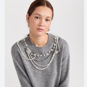 CINQ À SEPT Lilliana Necklace Detail Wool Blend Pullover Sweater in Grey
